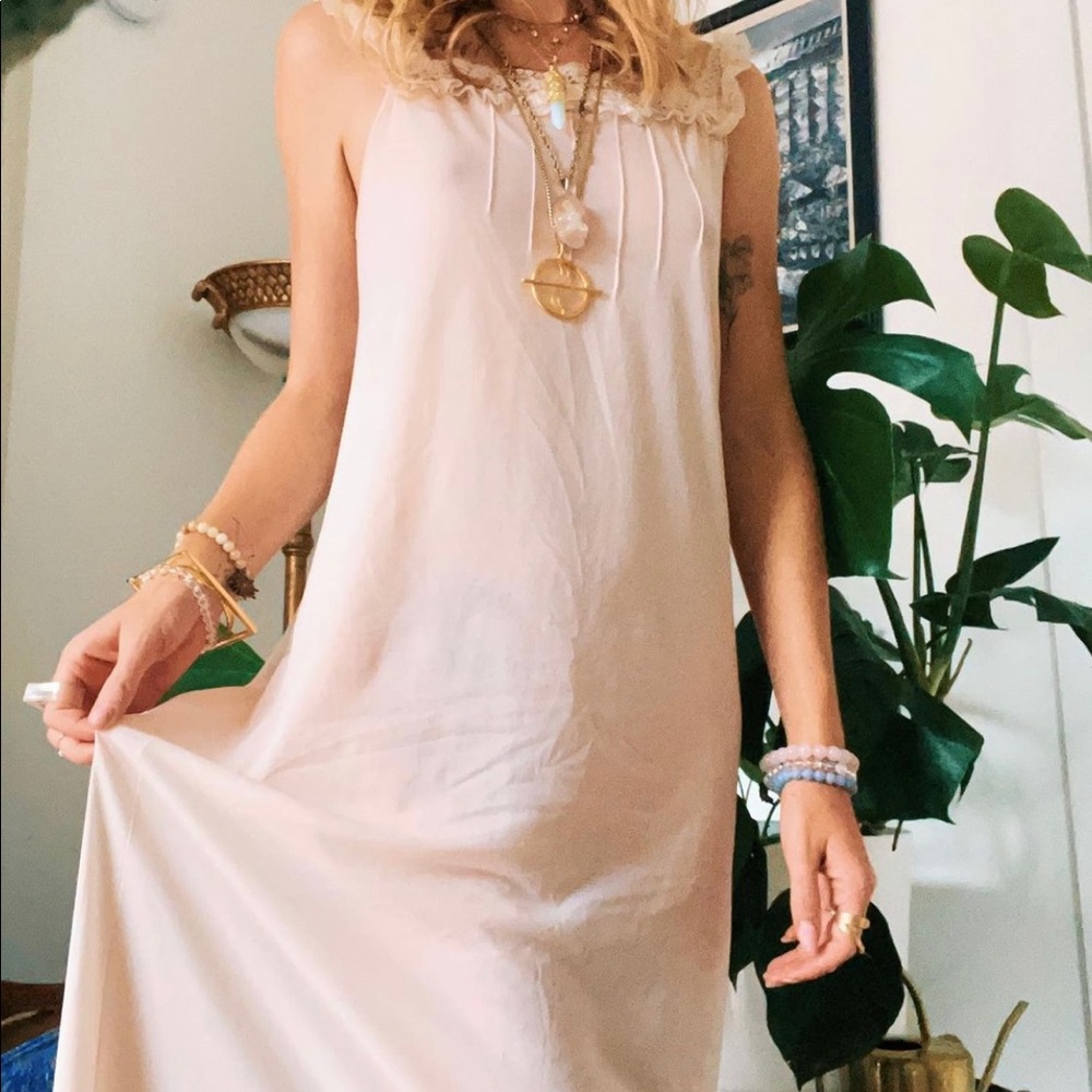 Vintage 1960s full length pink slip dress